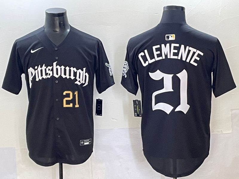 Men 2025 Pittsburgh Pirates #21 Clemente Black Five generations Joint Name Nike MLB Jersey style 1